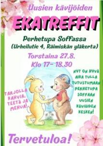 Ekatreffit Perhetupa Soffassa to 27.8.2026 klo 17-18.30 uusille kävijöille.